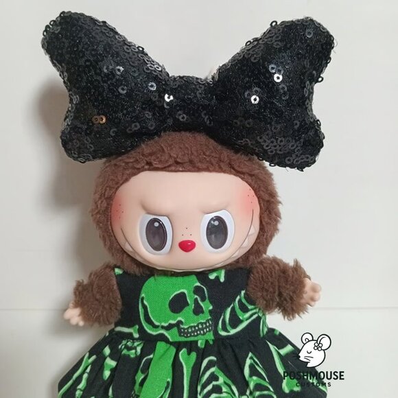 Halloween Skeleton Dress with Oversized Sequin Bow Labubu Outfit - Picture 6 of 6